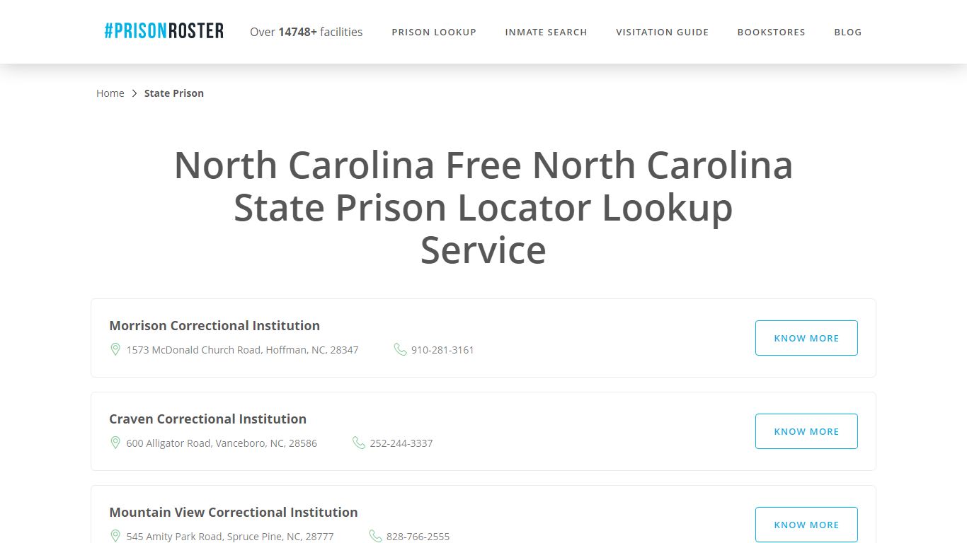 North Carolina State Prison Inmate Lookup - Prisonroster