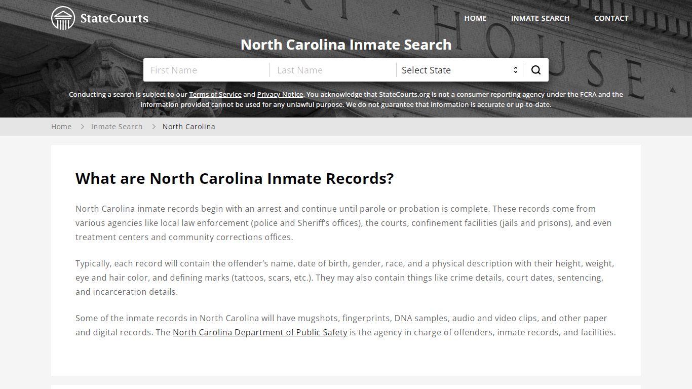 North Carolina Inmate Search, Prison and Jail Information - StateCourts