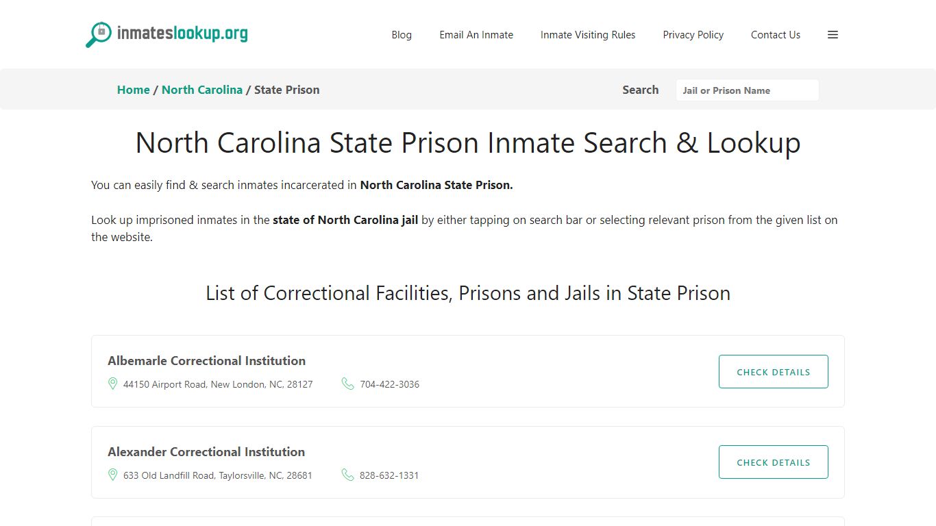 North Carolina State Prison Inmate Search & Lookup