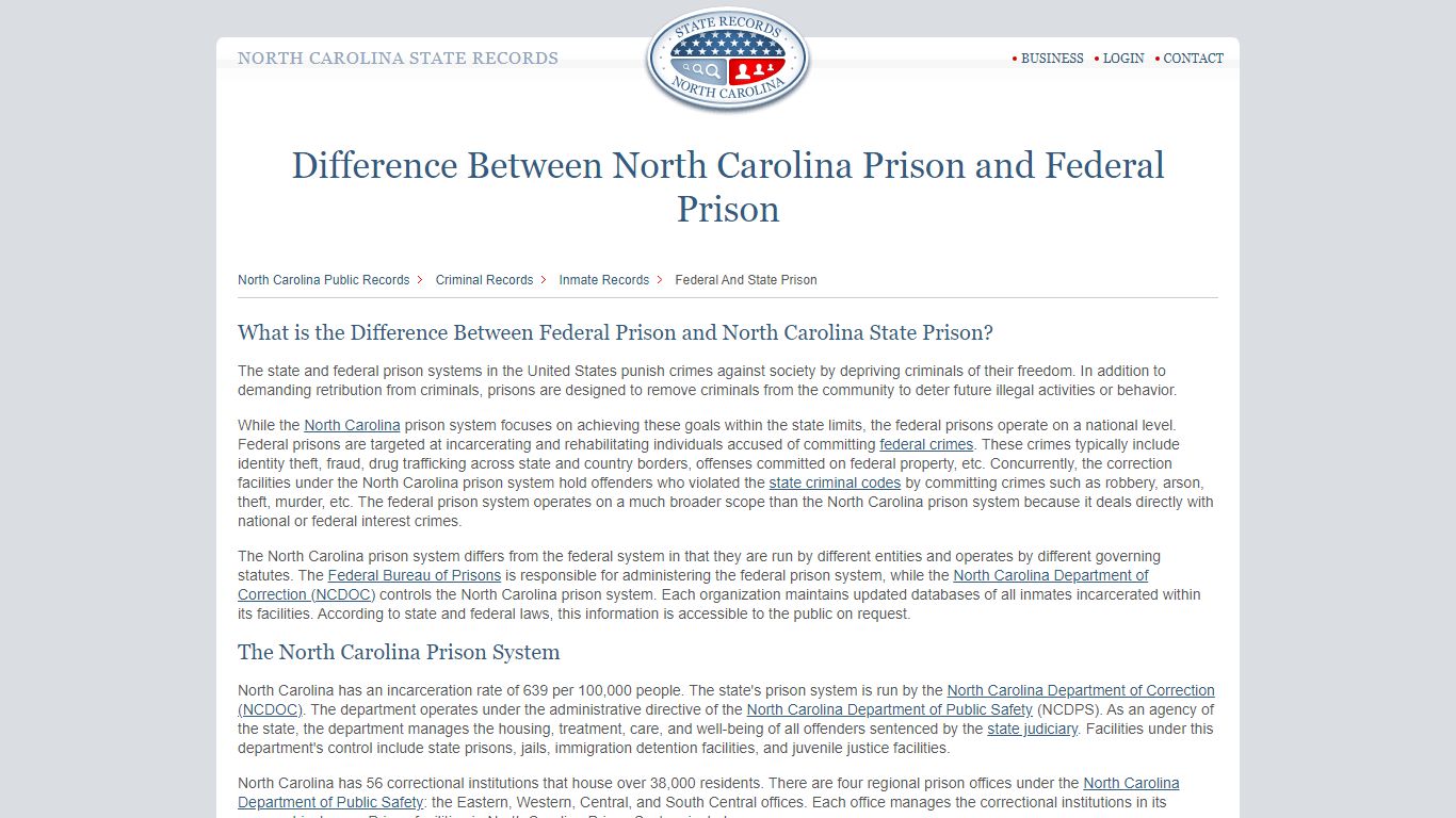 North Carolina State Prisons | StateRecords.org